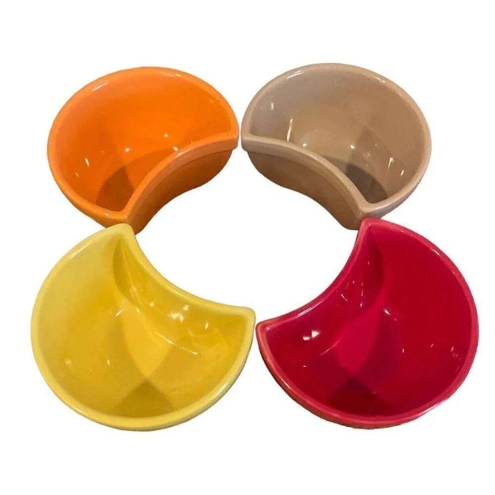 Pier 1 Set of Four Tasting Dishes Sauces Condiments Red Orange Tan Yellow